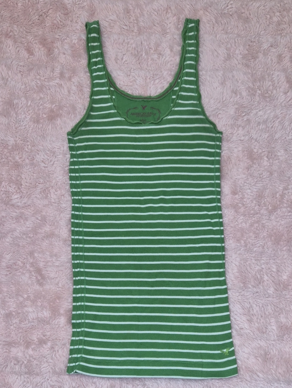 American Eagle Outfitters Green & White Striped Ribbed Tank